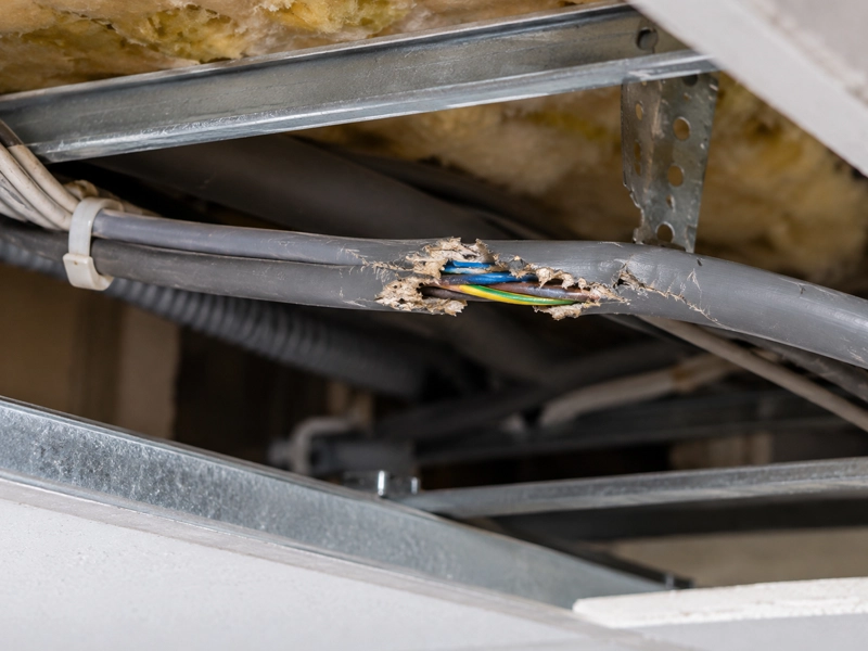 Gaine électrique rongée dans un faux plafond