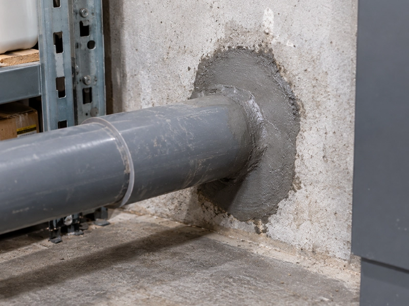 Passage de canalisation obturé pour empêcher l'entrée des rongeurs
