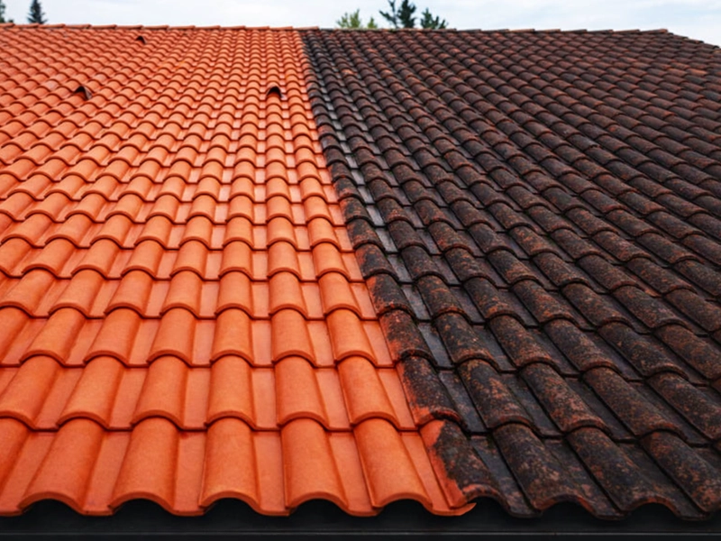 Démoussage toiture Saintes avant et après – Kristal Traitement