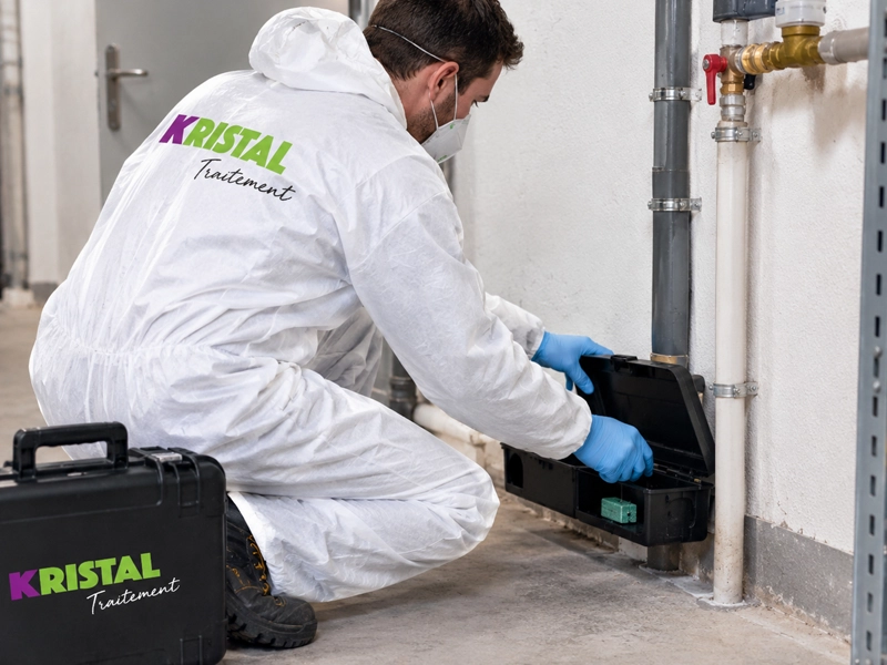 Technicien de dératisation Kristal Traitement en tenue de protection