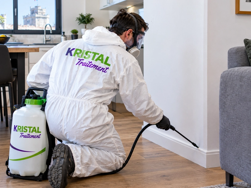 Technicien de désinsectisation en tenue de protection