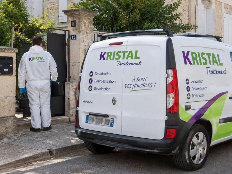 Véhicule utilitaire Kristal Traitement garé devant un client